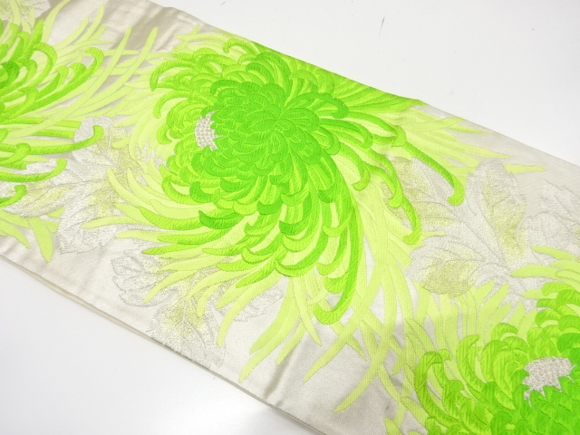 JAPANESE KIMONO / ANTIQUE FUKURO OBI / SILK / WOVEN KIKU